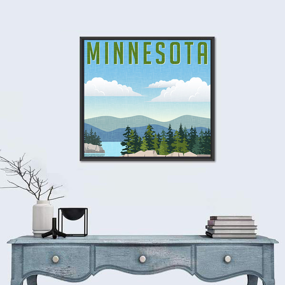 Retro Minnesota Travel Wall Art in a room, square