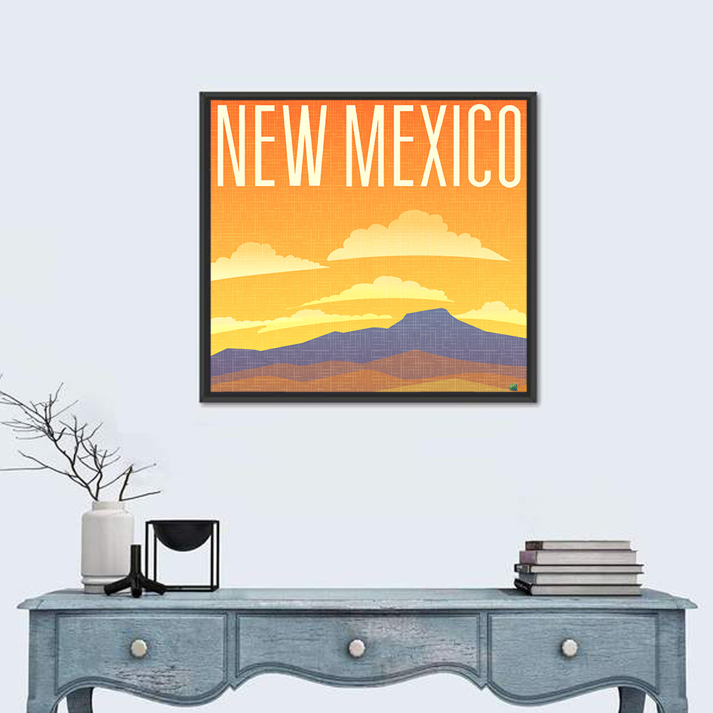 New Mexico Retro Travel Wall Art in a room, square