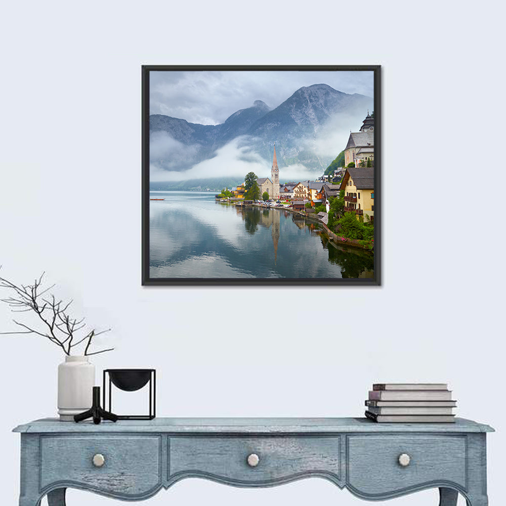 Hallstatt Lakeside Village Reflection Wall Art