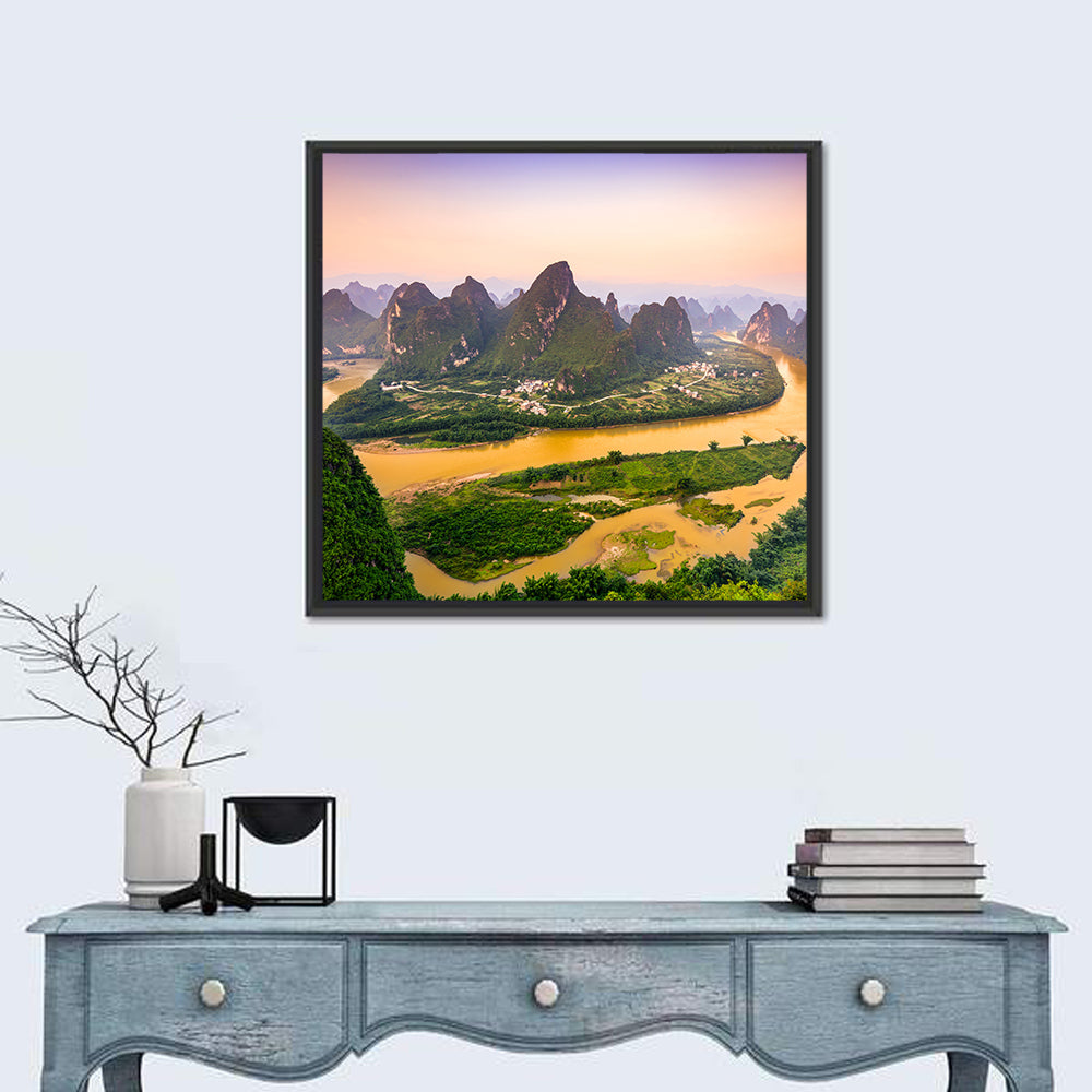 Xingping Karst Mountains Wall Art in a room, square