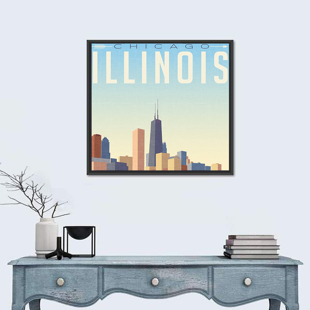 Vintage Chicago Travel Wall Art in a room, square
