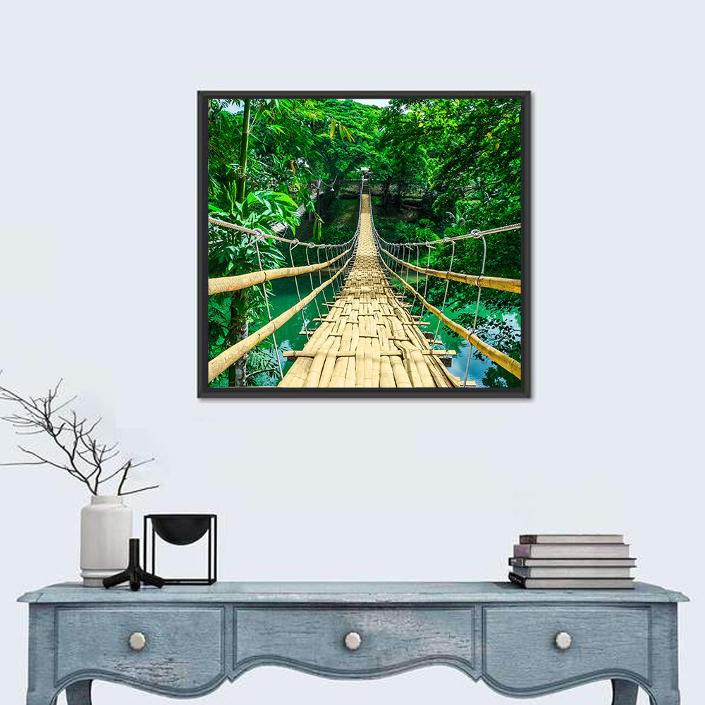 Bamboo Pedestrian Bridge Wall Art in a room, square