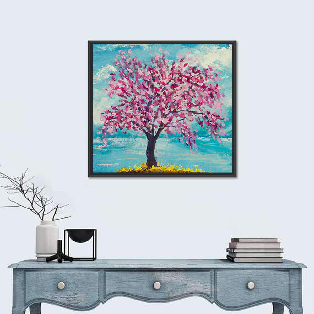 Sakura Island with Pink Blossoms Wall Art in a room, square