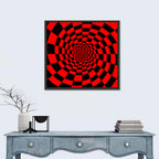 Red and Black Spiral Checkerboard Wall Art