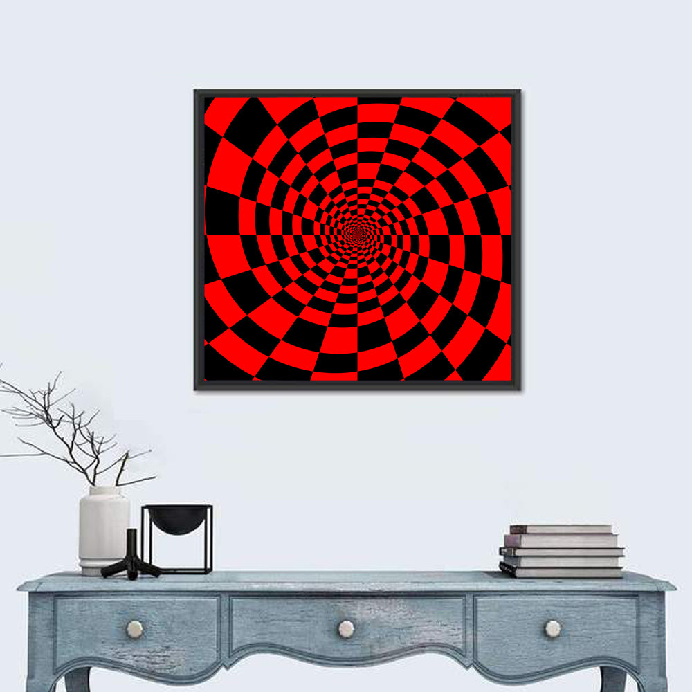Red and Black Spiral Checkerboard Wall Art