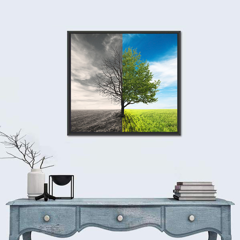 Split Tree in Field Wall Art in a room, square