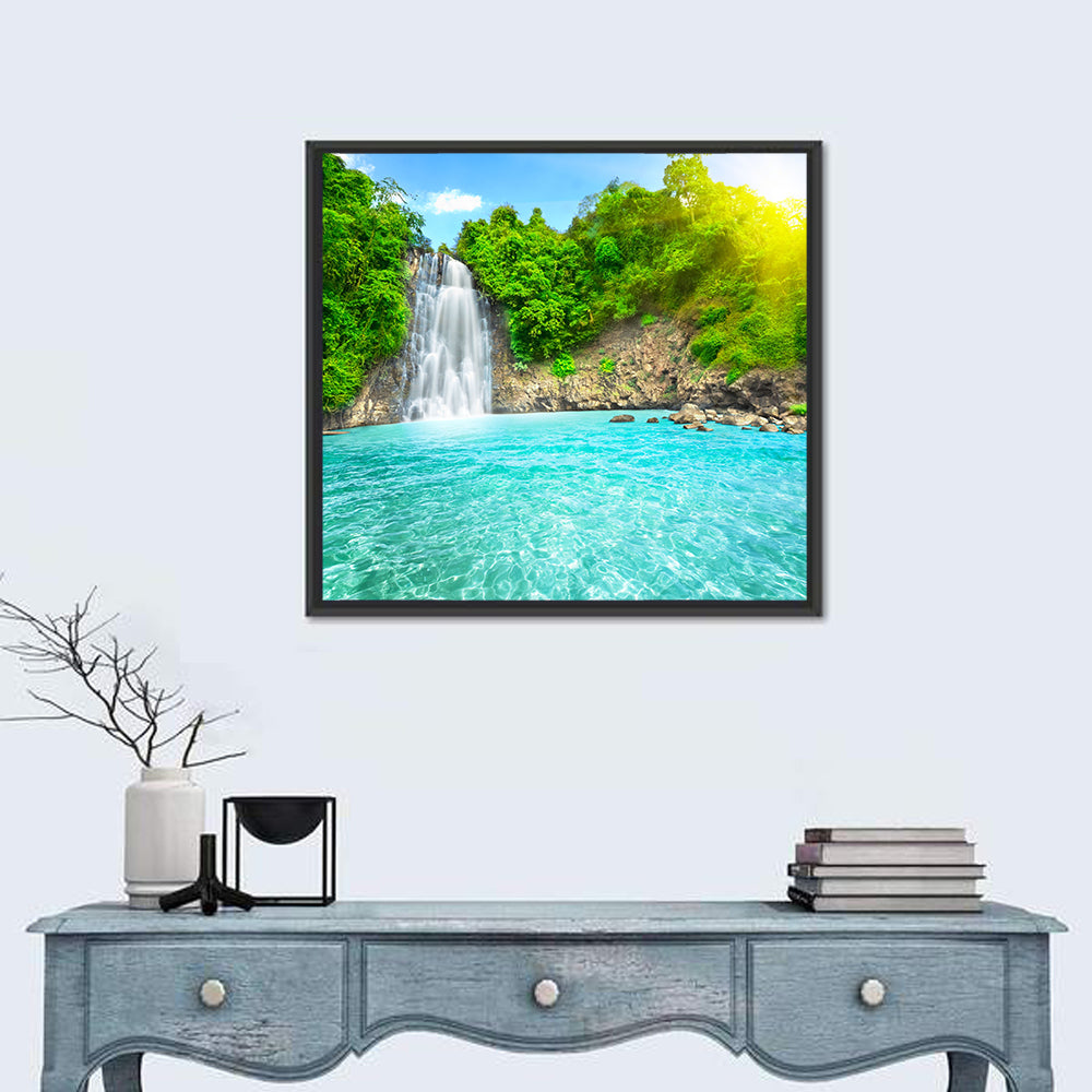 Dambri Waterfall Turquoise Pool Wall Art in a room, square