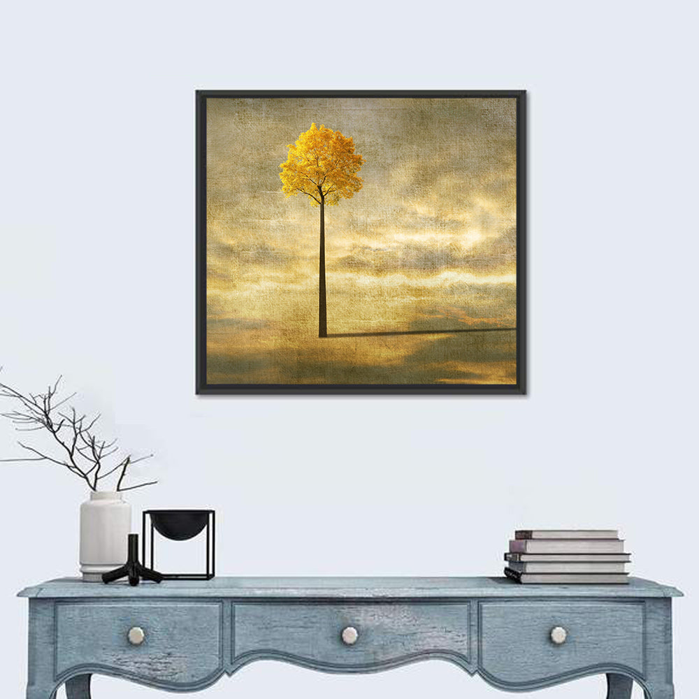 Solitary Tree at Golden Hour Wall Art in a room, square