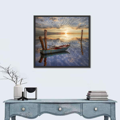 Old Lonely Boat In Lake Wall Art