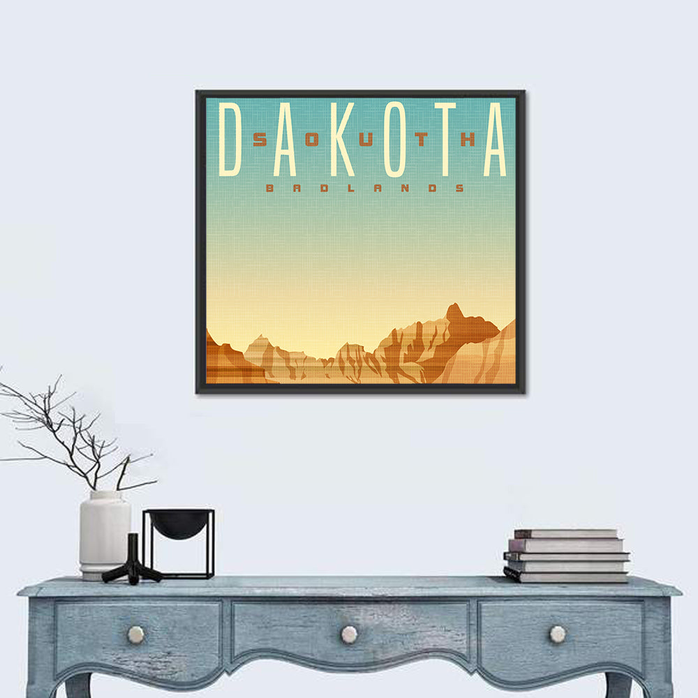 South Dakota Badlands Travel Sticker Wall Art in a room, square