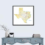 Texas Road Map Illustration Wall Art