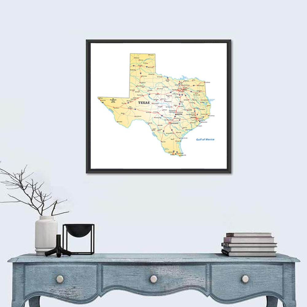 Texas Road Map Illustration Wall Art