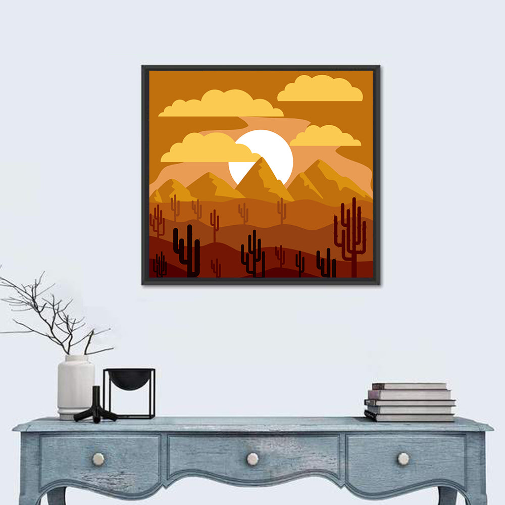 Layered Desert Sunset Wall Art in a room, square