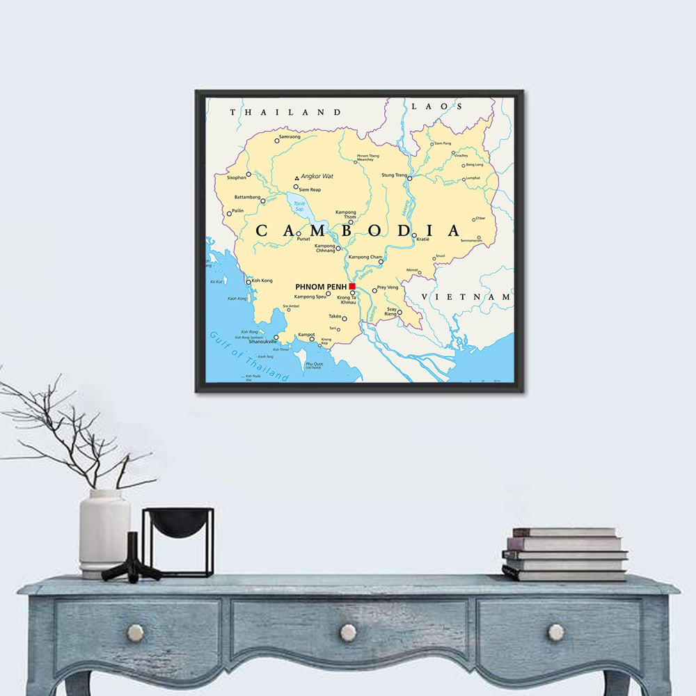 Minimalist Cambodia Political Map Wall Art