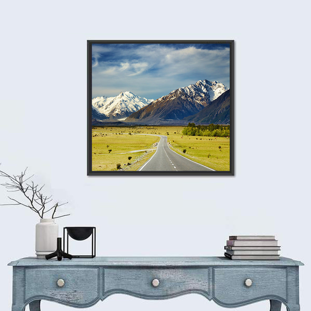 Road to Aoraki Mount Cook Wall Art in a room, square