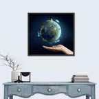 Earth Cradled in Palm with City Lights Wall Art