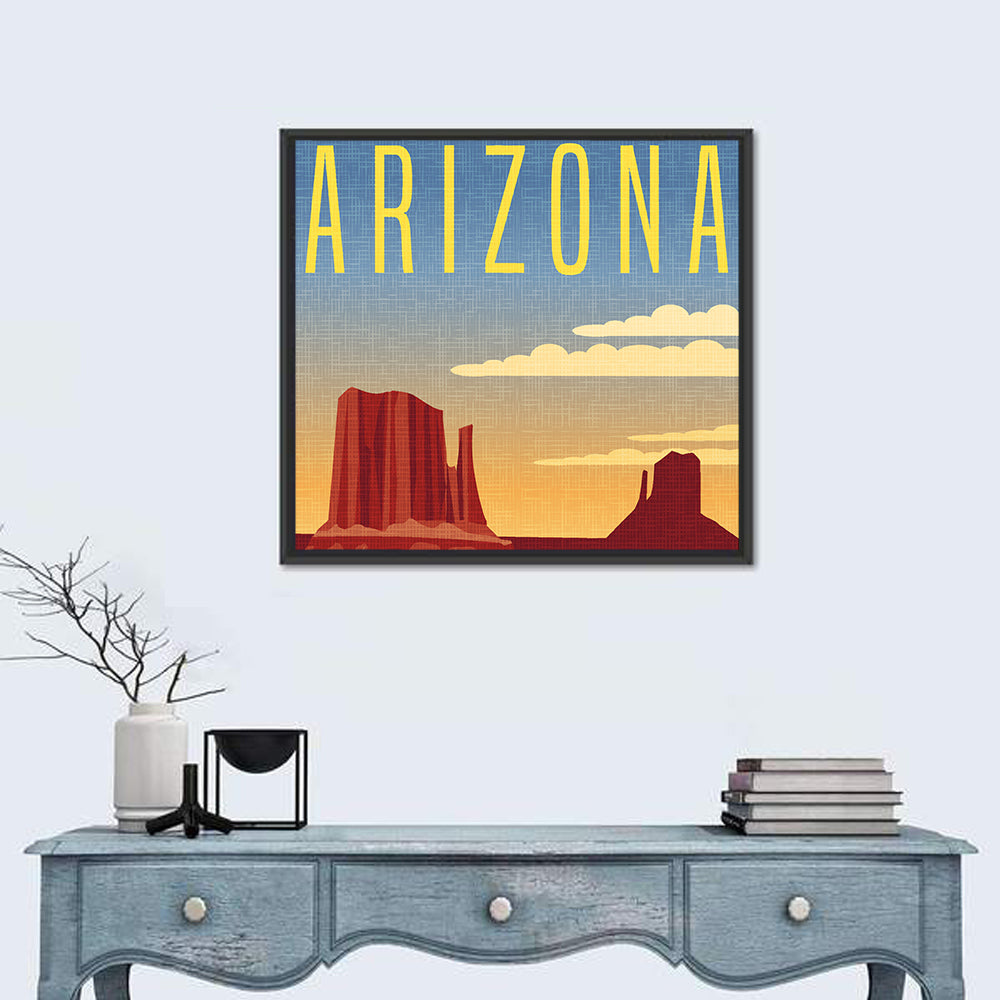 Monument Valley Travel Illustration Wall Art in a room, square