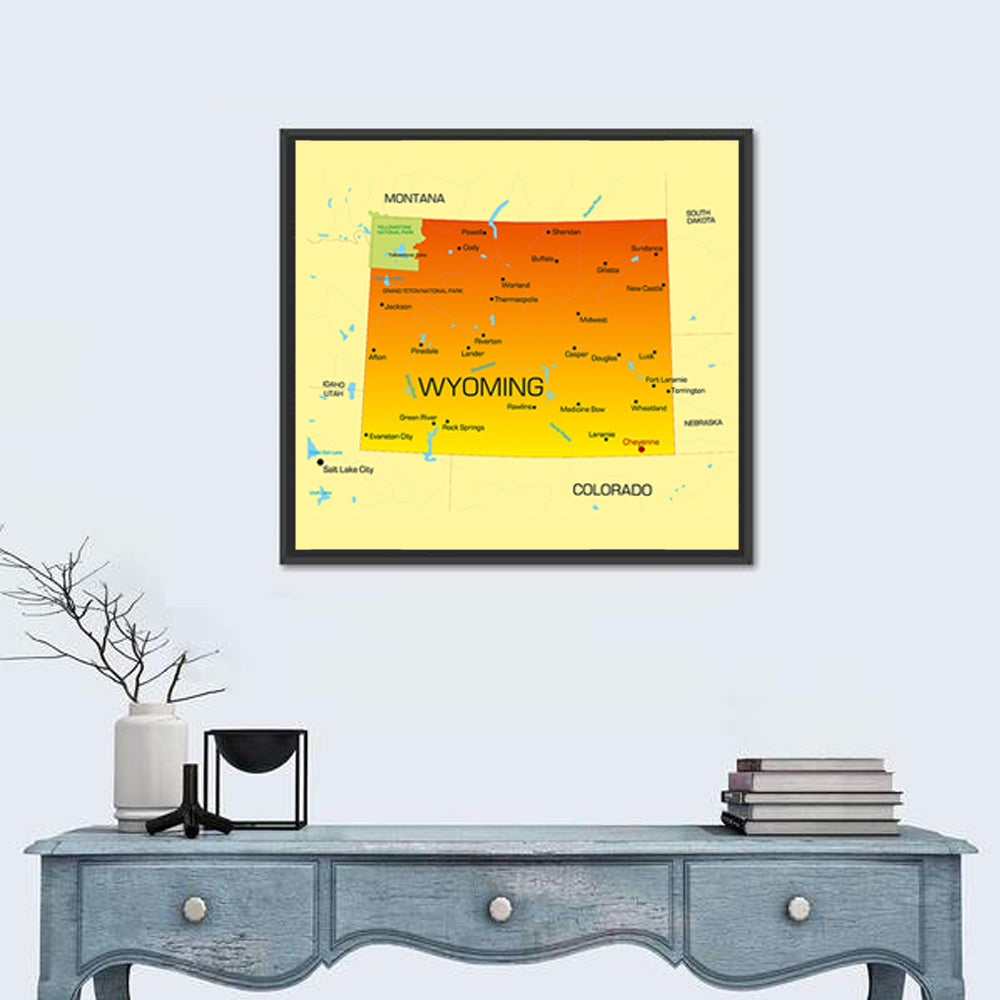 Wyoming Map in Yellow and Orange Wall Art