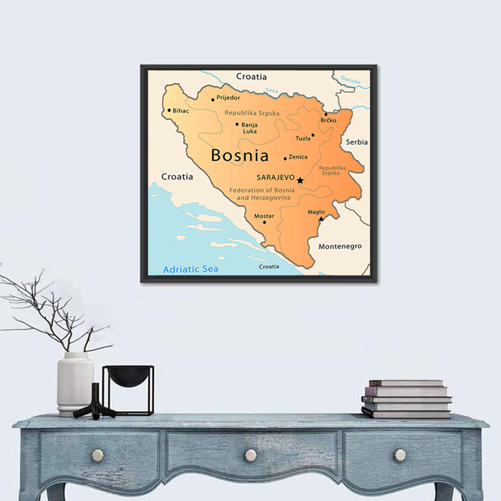 Map of Bosnia and Herzegovina Wall Art