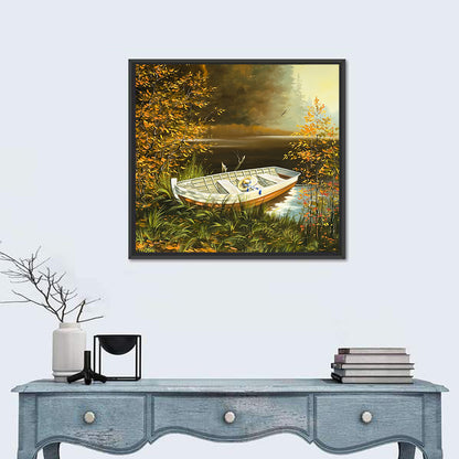 Boat On The Bank Of Lake Wall Art