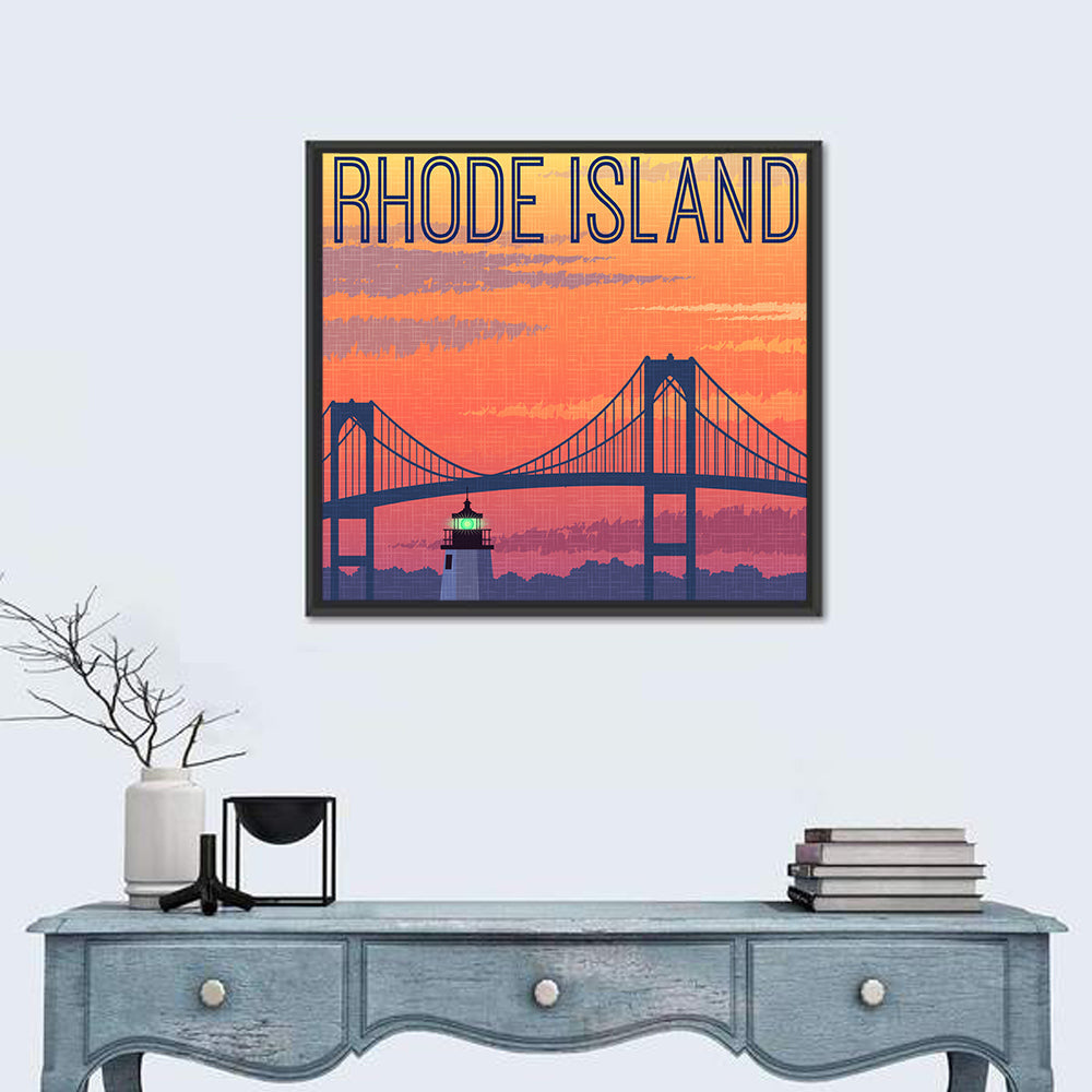 Jamestown Bridge and Lighthouse Wall Art in a room, square