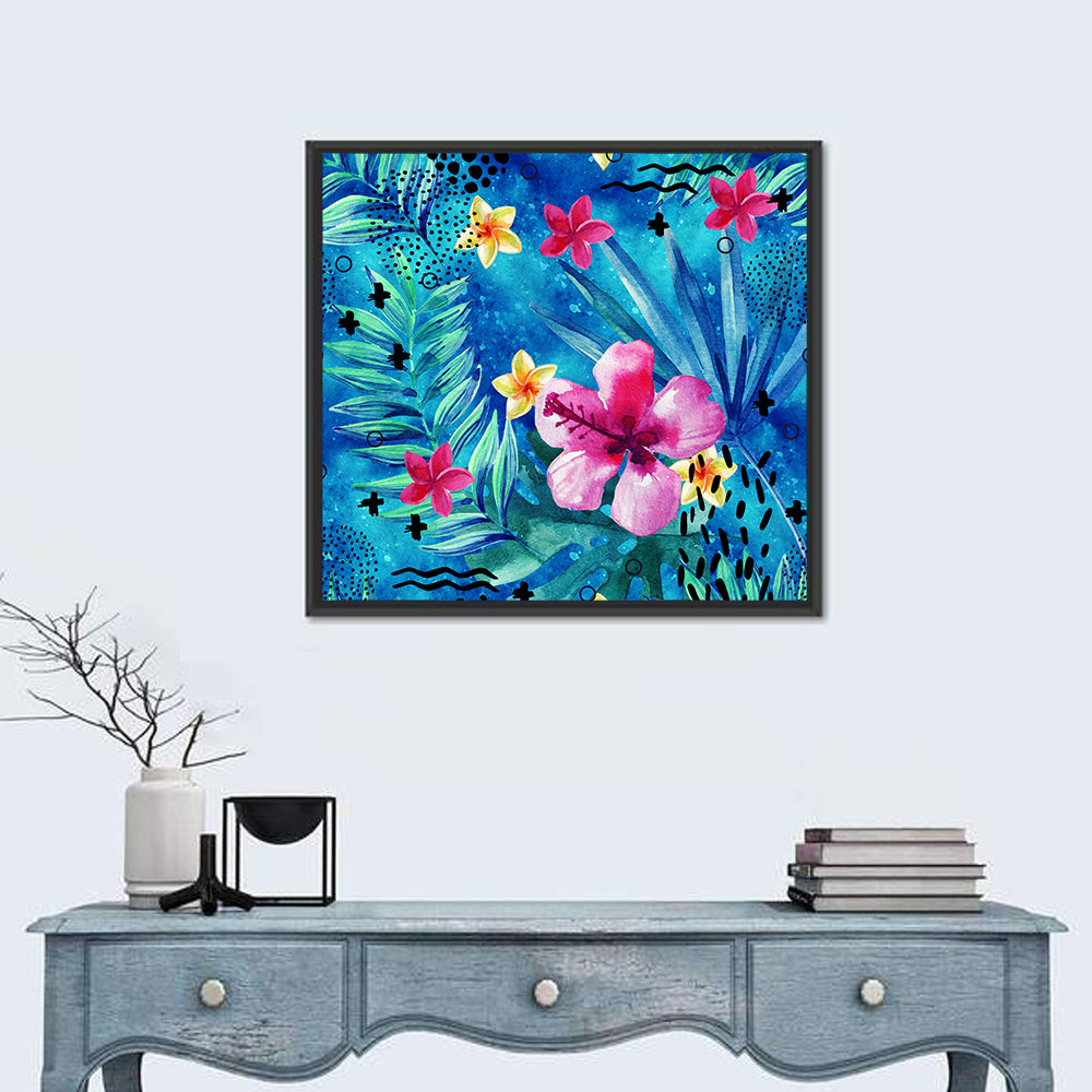 Summer Hibiscus and Frangipani Abstract Wall Art