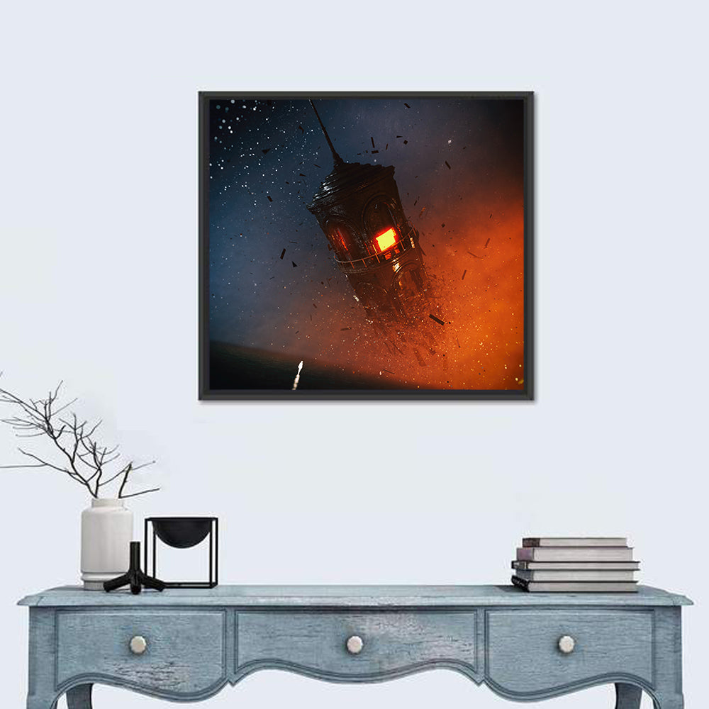 Floating Tower at Night Wall Art in a room, square