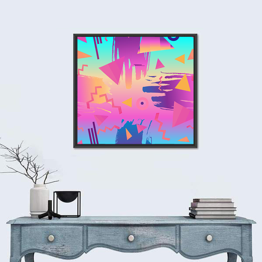 Retro Fashion Geometric Pattern Wall Art in a room, square
