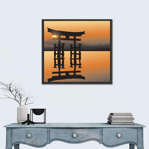 Asian Lake With Sunset Wall Art