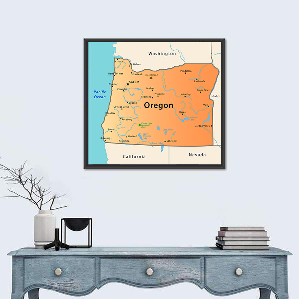 Oregon State Map Wall Art