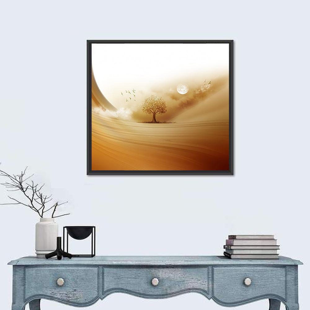 Moonlit Desert Tree Wall Art in a room, square