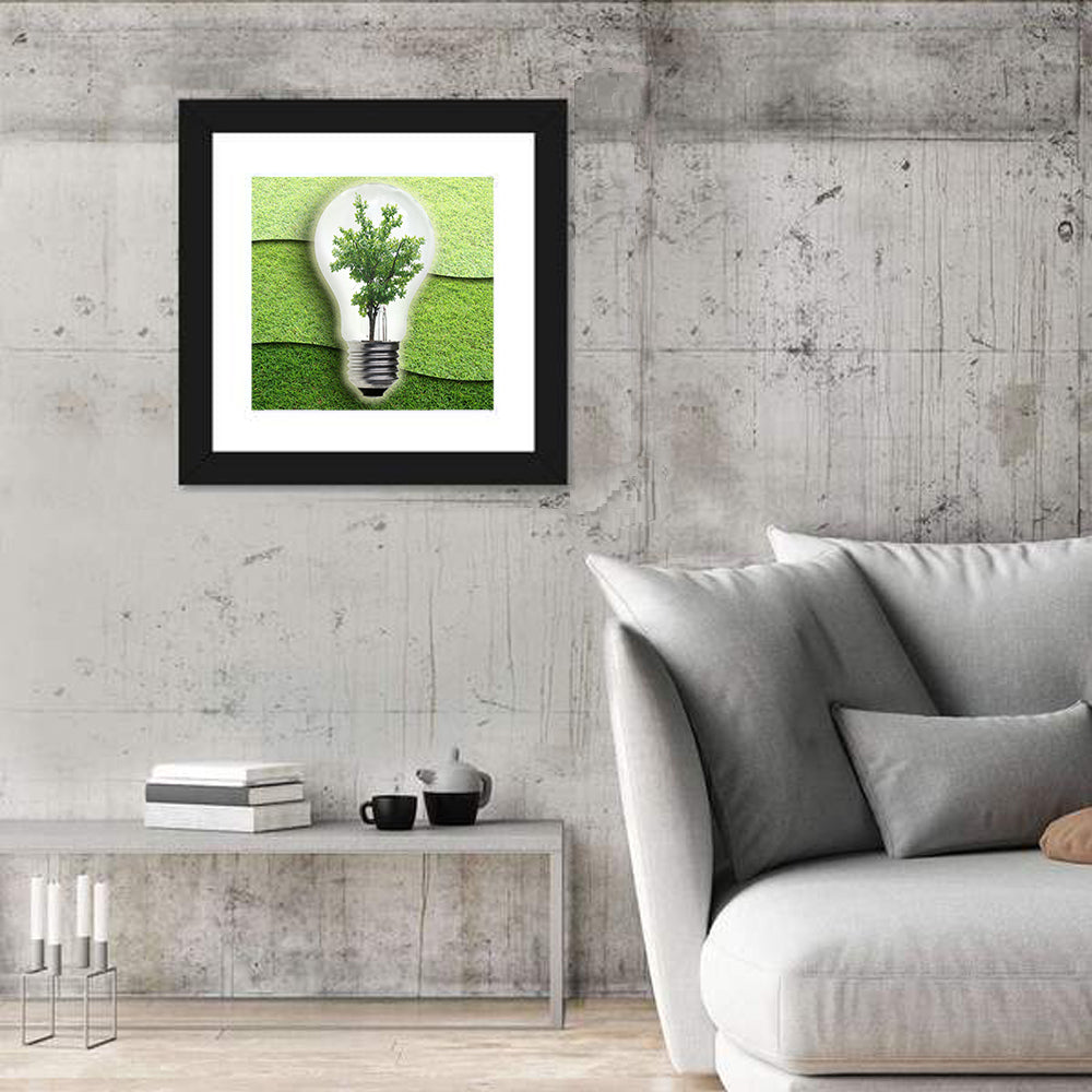 Light Bulb Tree Earth Concept Wall Art in a room, square