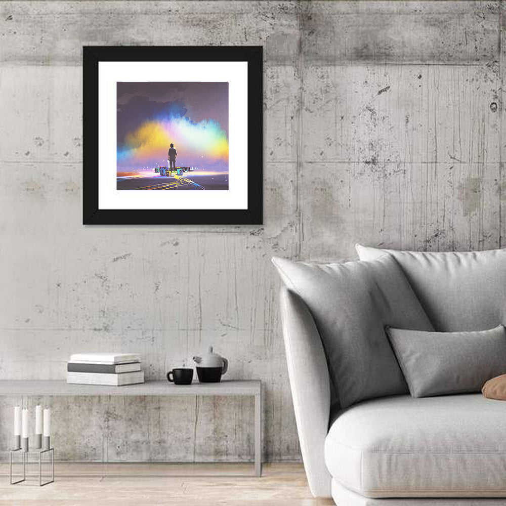 Silhouette with Paint Buckets and Rainbow Light Wall Art