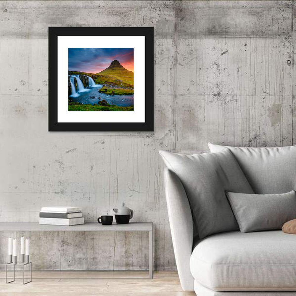Kirkjufell at Sunset Wall Art in a room, square