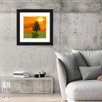 Lonely Tree on Green Hill at Sunset Wall Art