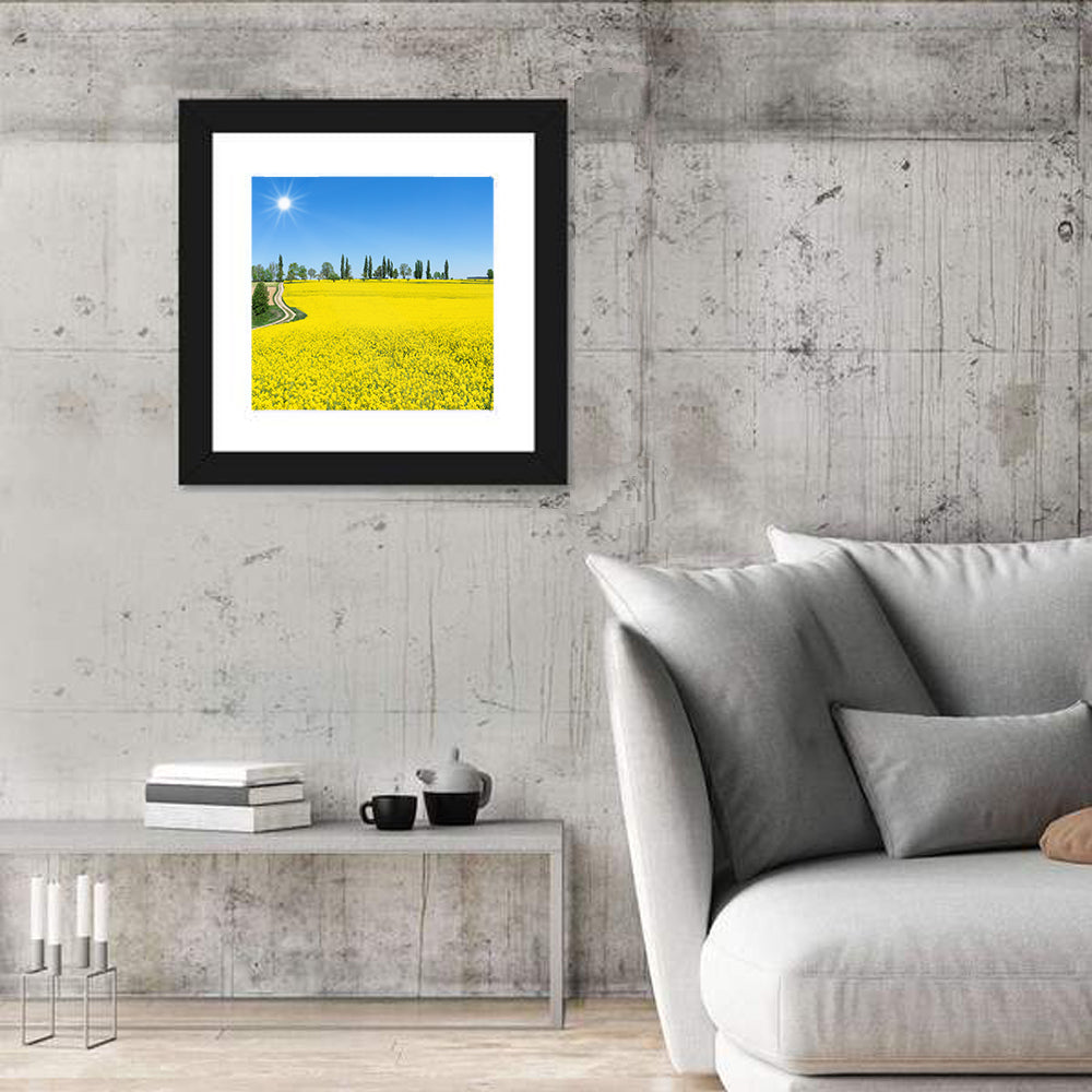 Winding Path Through Rapeseed Field Wall Art in a room, square