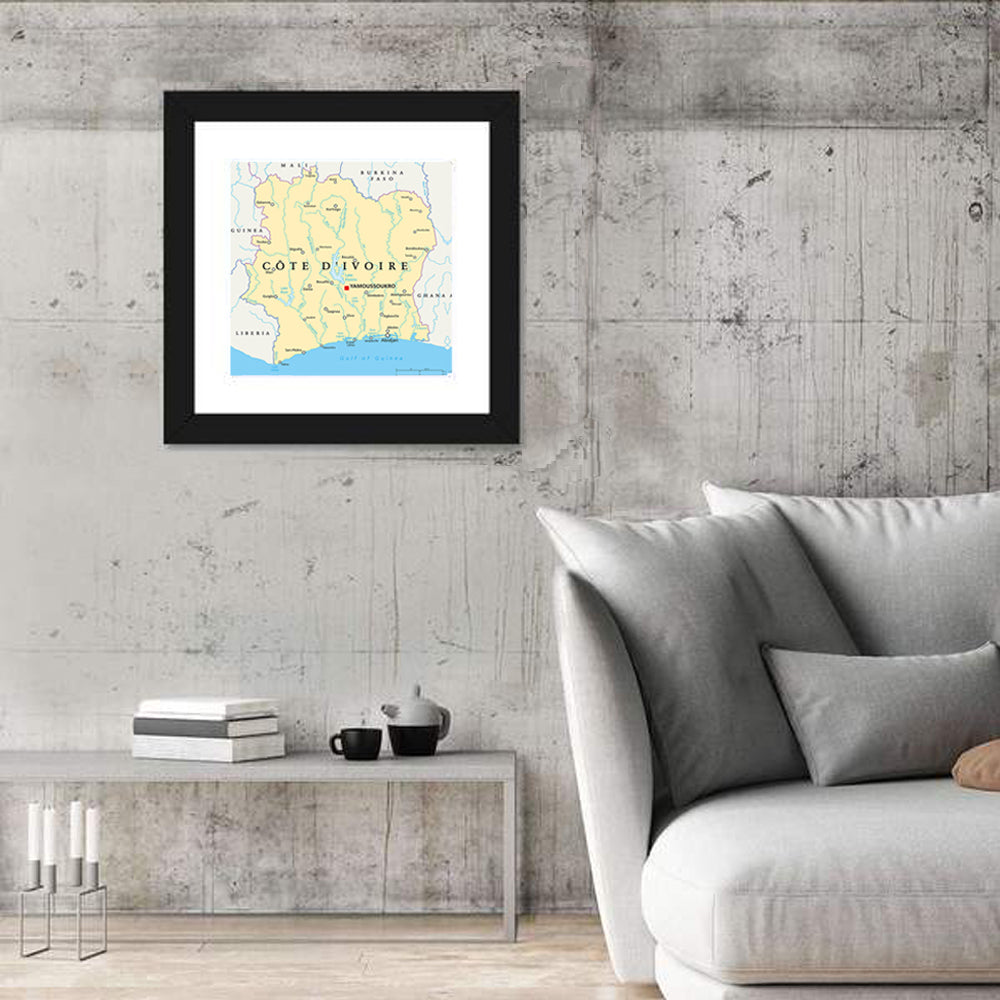 Côte D'ivoire Political Map Wall Art in a room, square