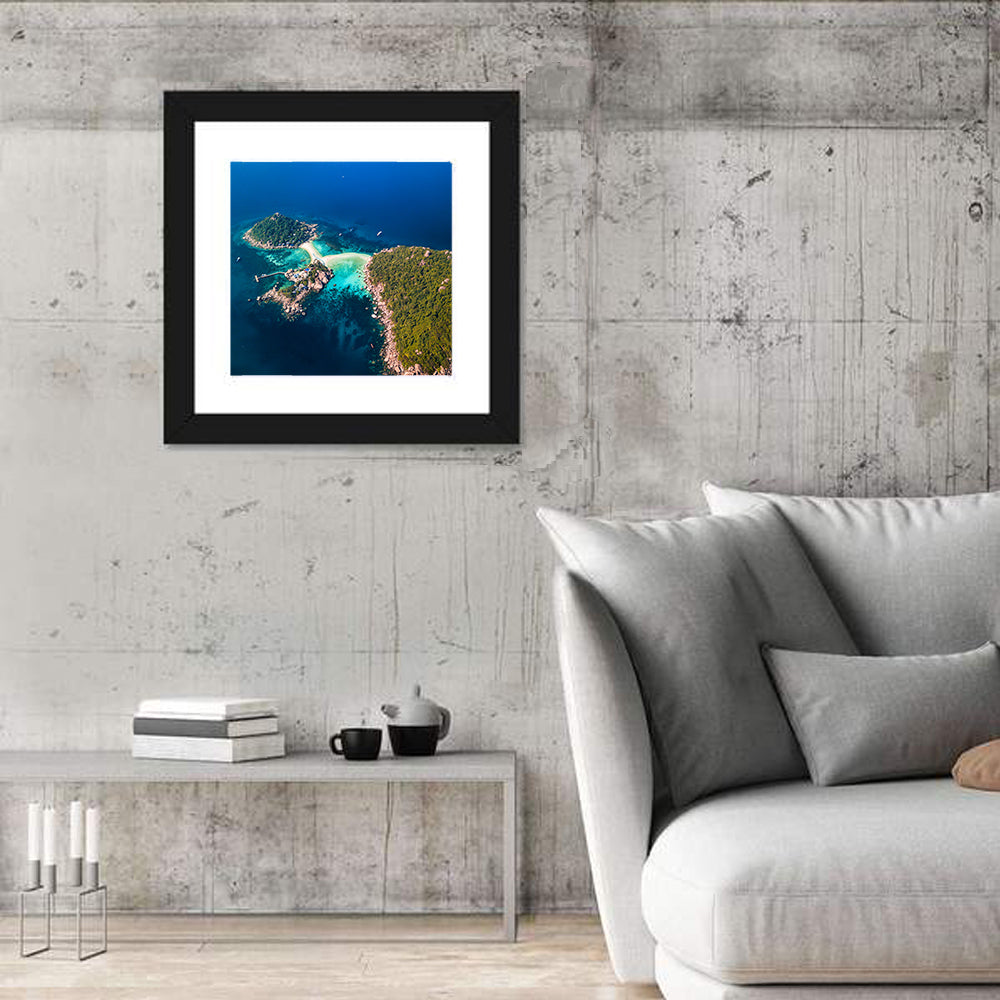 Koh Nang Yuan Aerial View Wall Art in a room, square