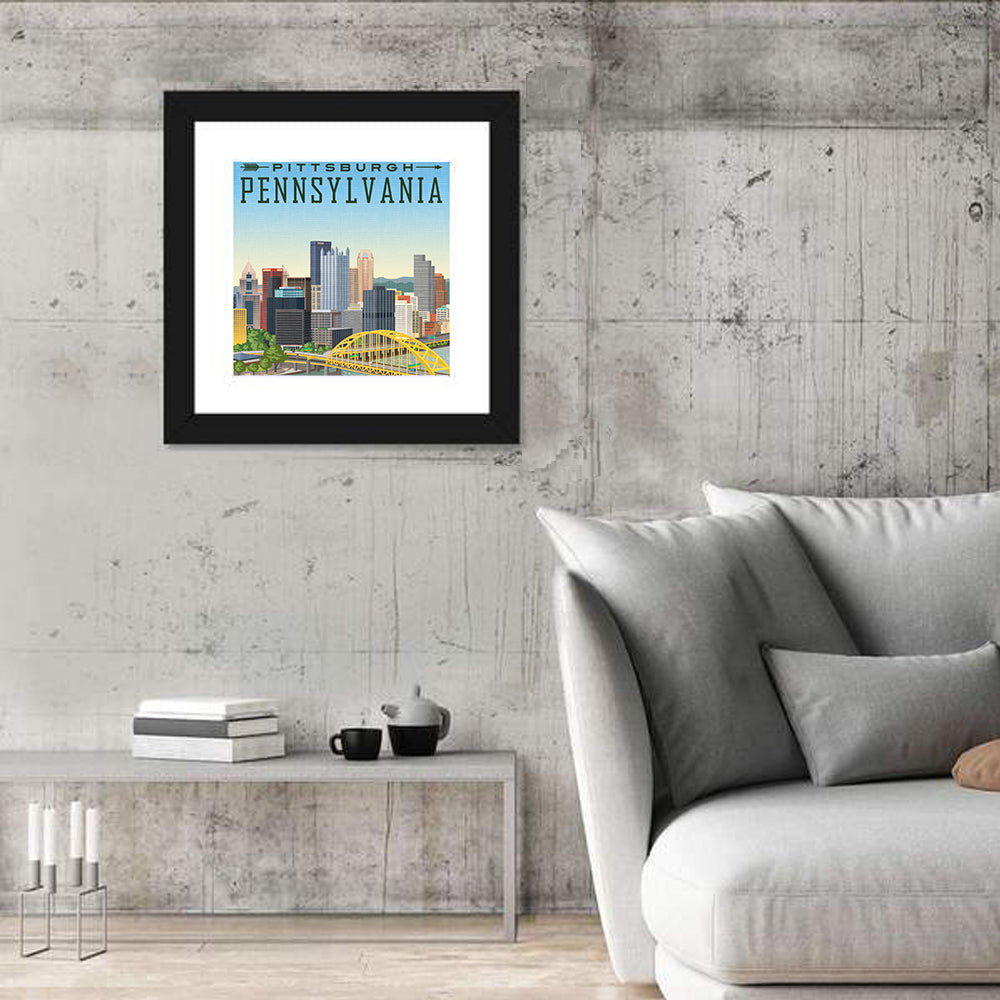 Pittsburgh Fort Pitt Bridge Skyline Wall Art in a room, square