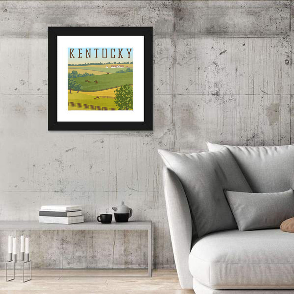 Kentucky Rolling Hills Illustration Wall Art in a room, square