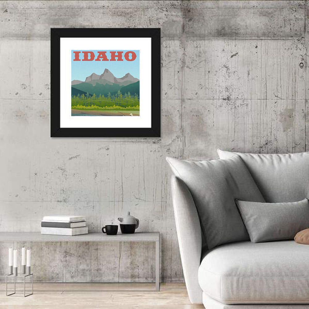 Vintage Idaho Travel Design Wall Art in a room, square
