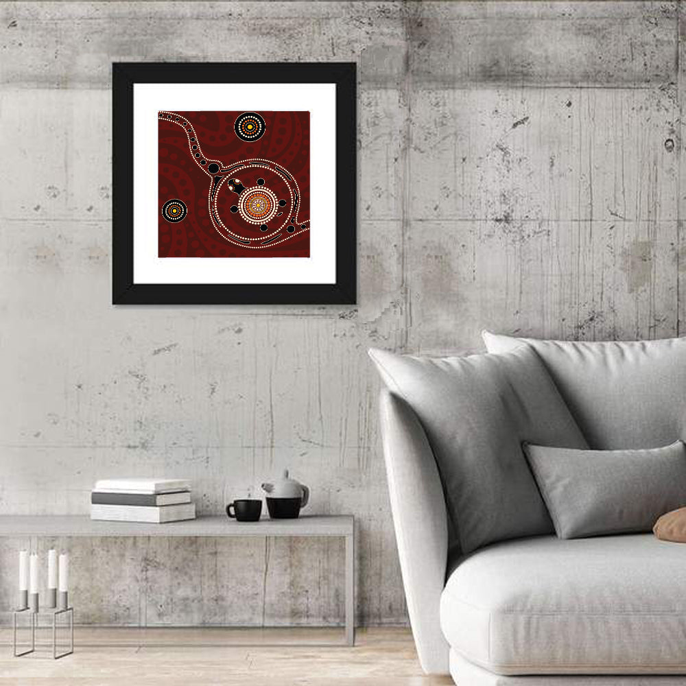 Aboriginal Turtle Dot Painting Wall Art in a room, square