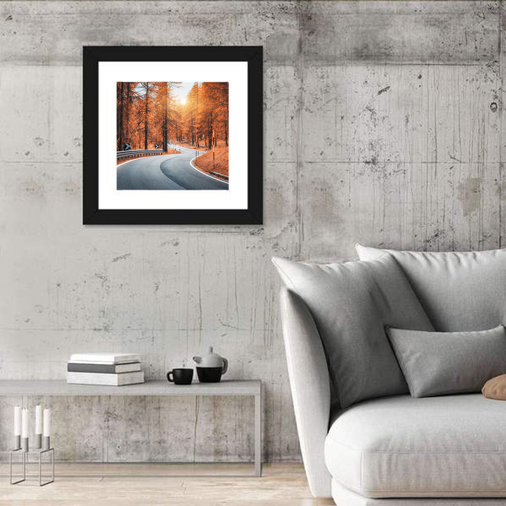Autumn Road at Sunset Wall Art in a room, square