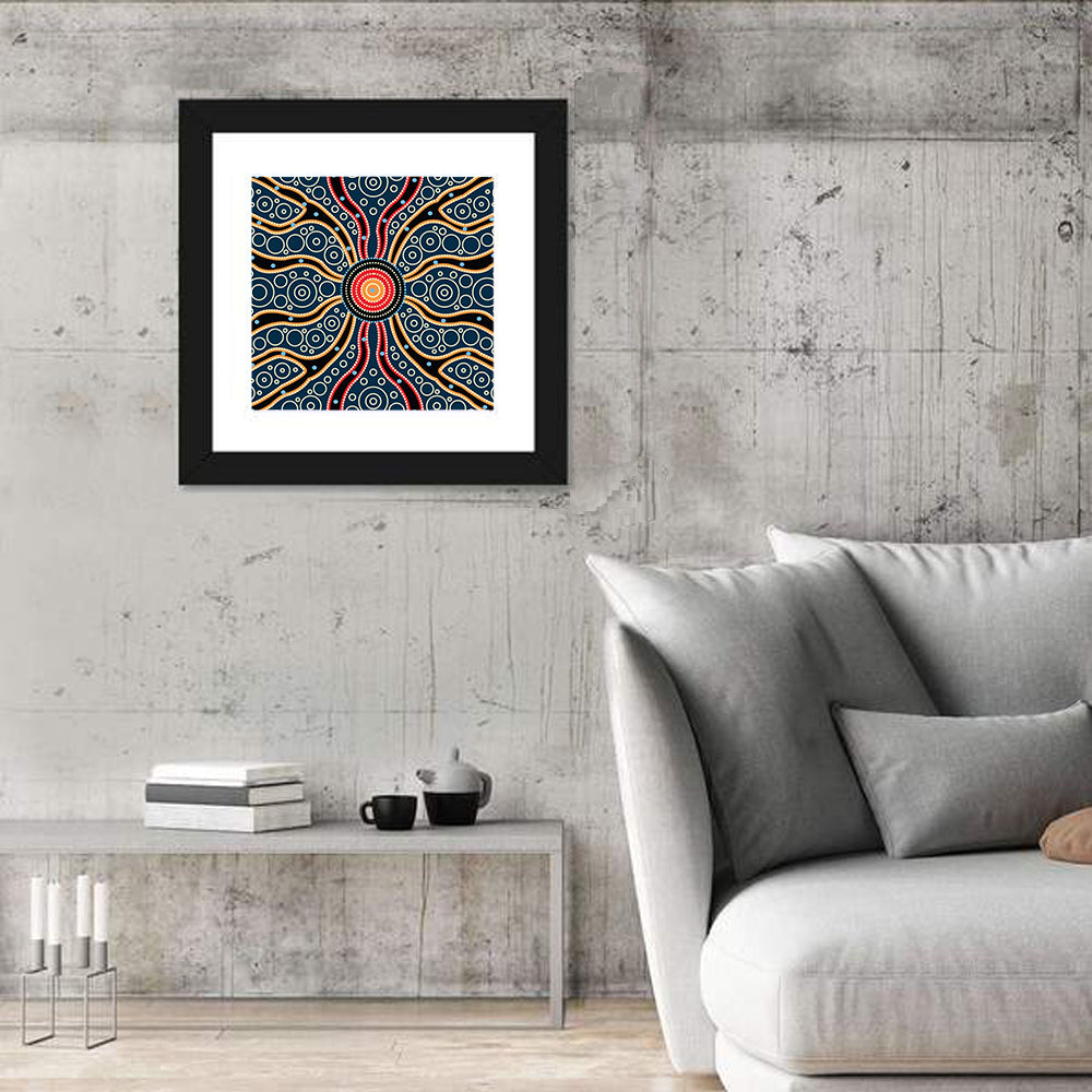 Concentric Dot Sunburst Illustration Wall Art in a room, square