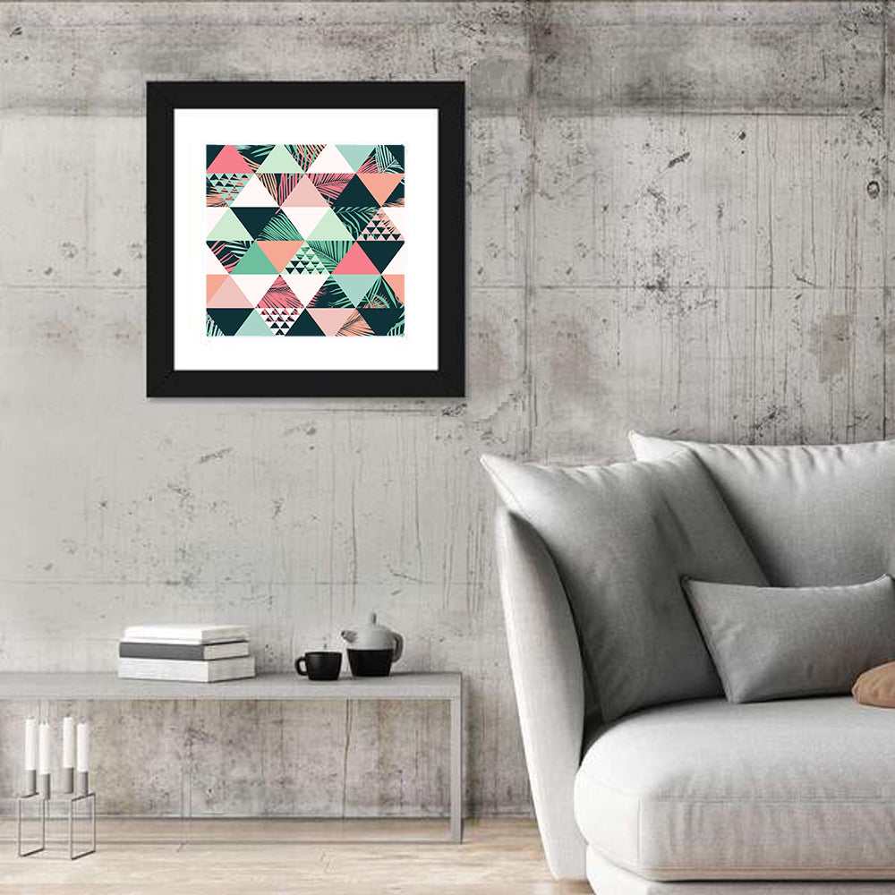 Geometric Tropical Palm Leaves Wall Art in a room, square