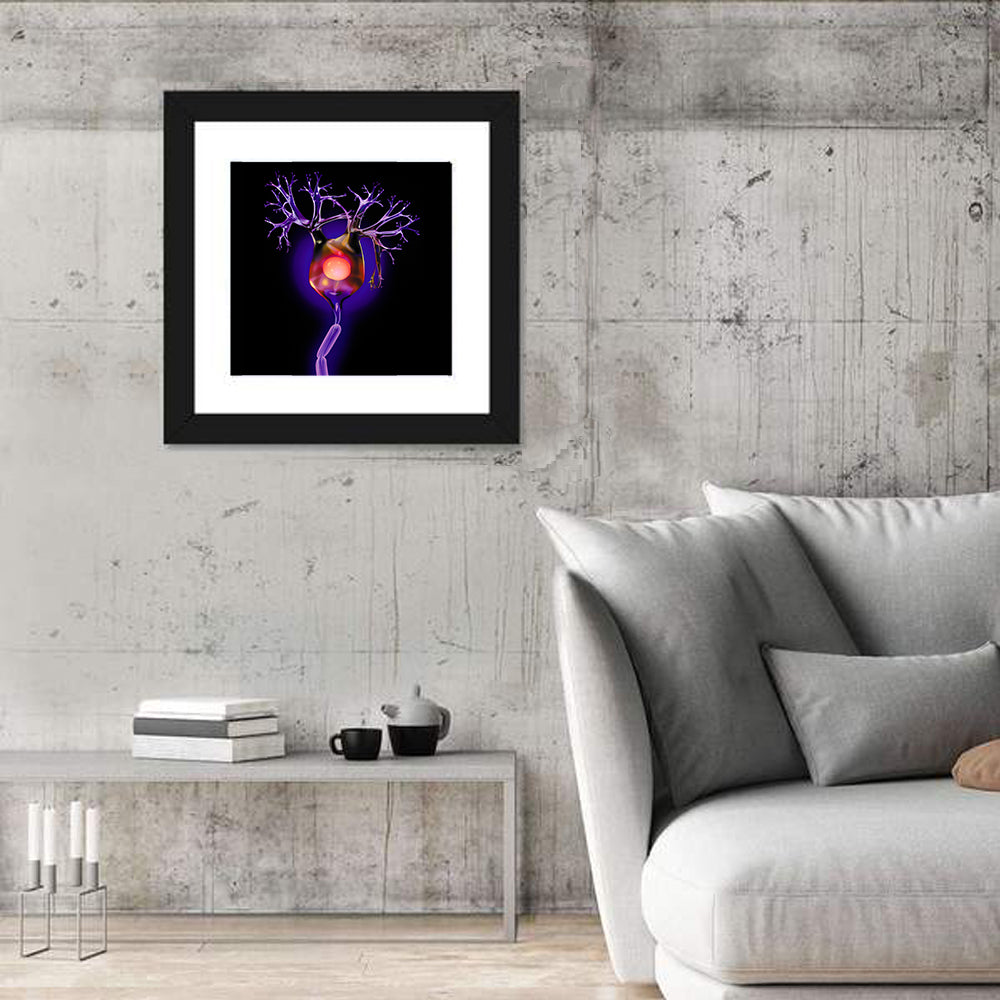Microscopic Human Neuron Illustration Wall Art in a room, square