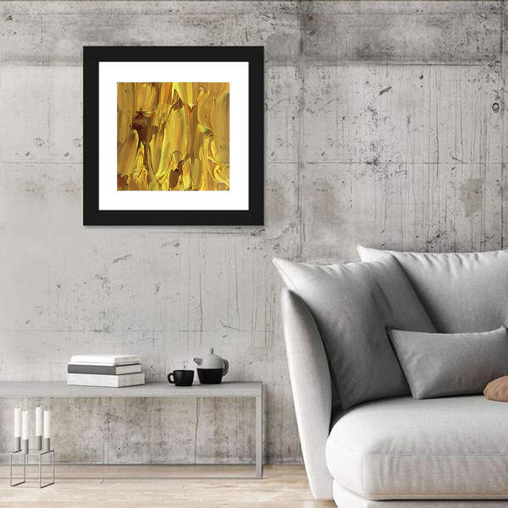 Golden Impasto Oil Study Wall Art in a room, square