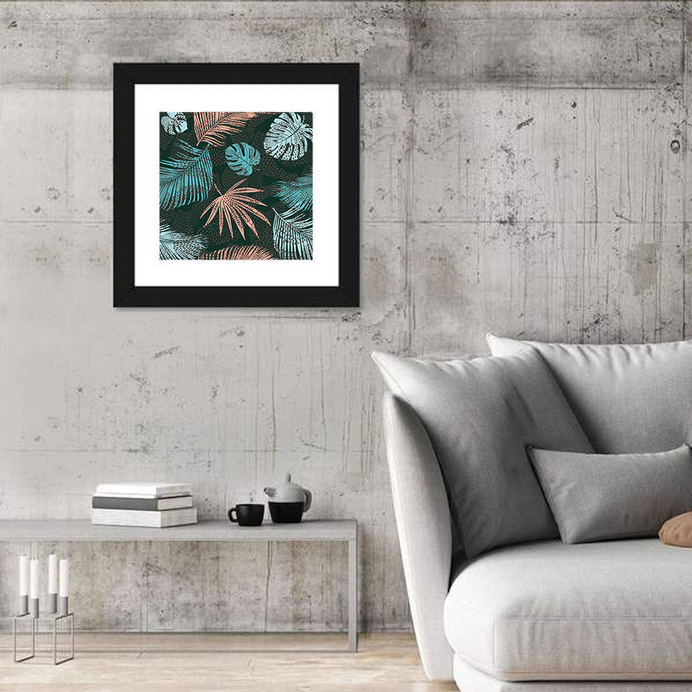 Stippled Tropical Leaves Illustration Wall Art in a room, square