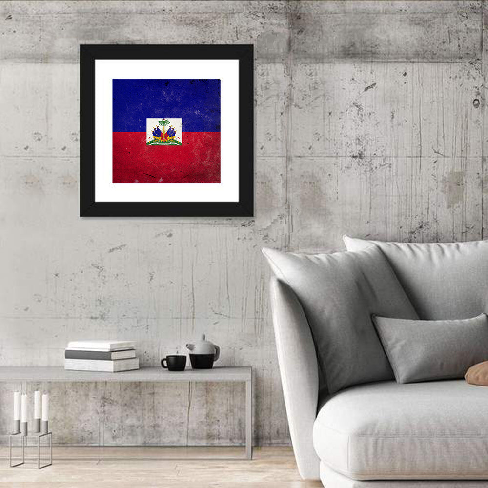 Haitian Flag with Distressed Emblem Wall Art