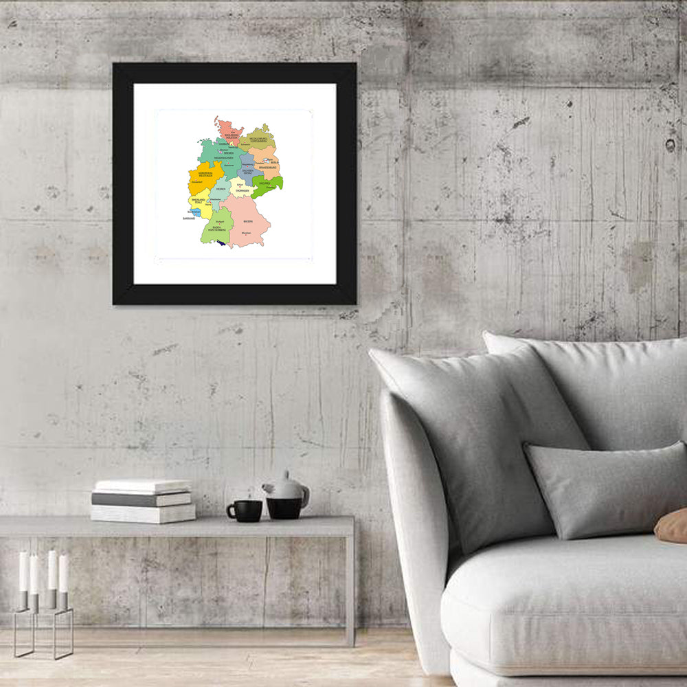 Germany Map Infographic Wall Art in a room, square